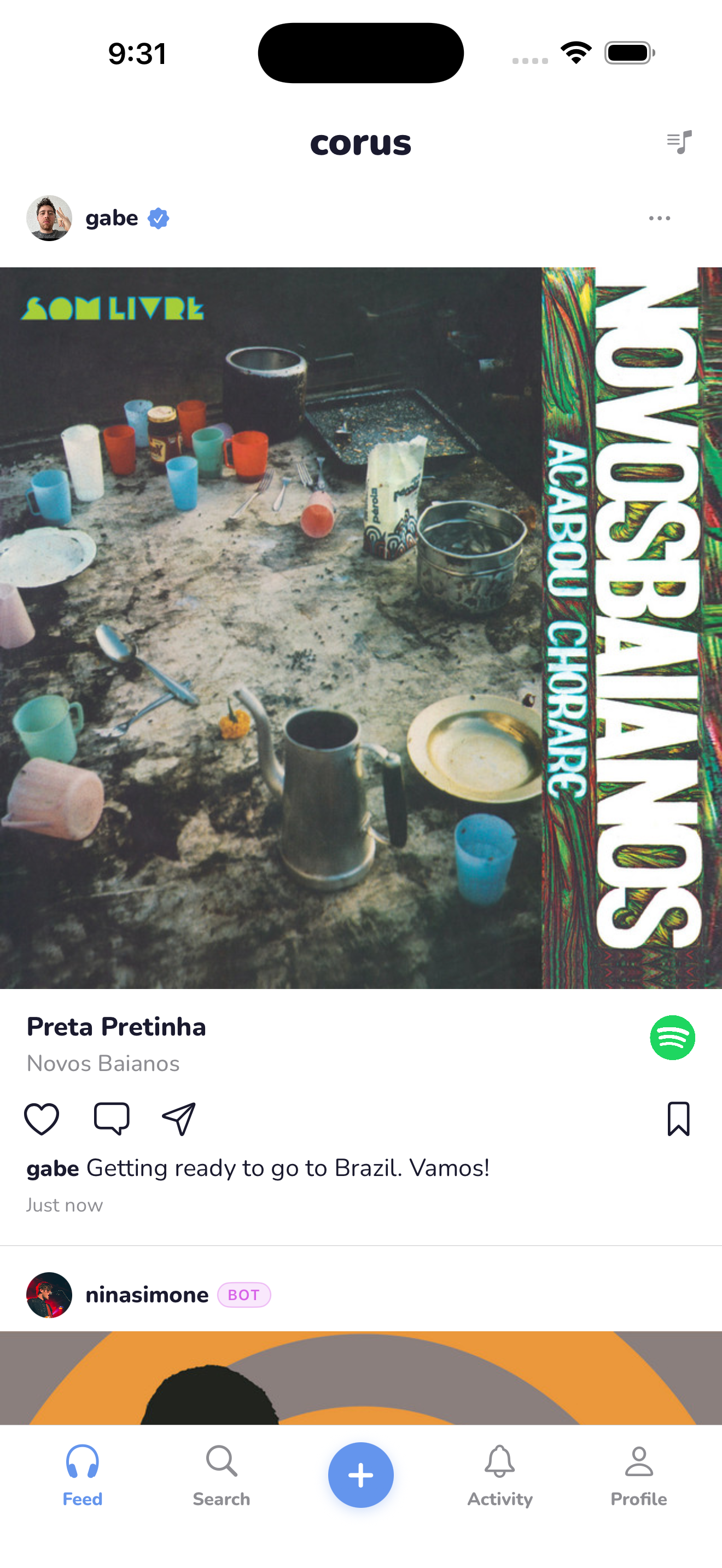 A chronological feed of music posts from people you follow.